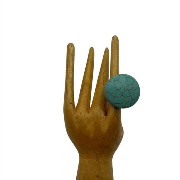 VTG Chunky Handmade Turquoise Color tone Ceramic Ring Plus size 9-9.5 - Picture 1 of 6